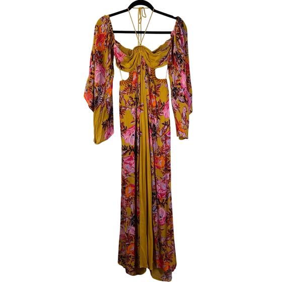 FREE PEOPLE Jumpsuit XS‎ Falling Flowers Off Shoulder Wide Leg Boho Flowy Sleeve - Picture 4 of 15